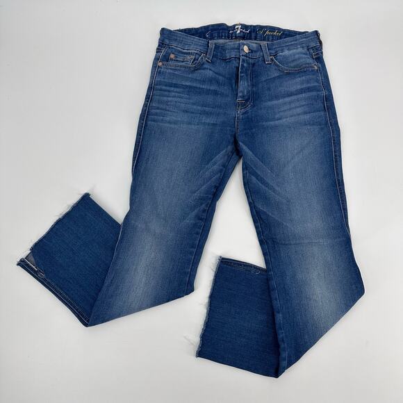 7 For All Mankind Raw Hem Jeans WMN 29 Blue Medium Wash “A” Mid Rise Pant - Picture 1 of 11